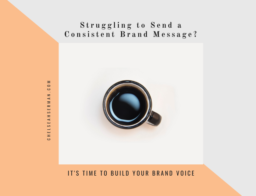 build your brand voice text under coffee mug photo
